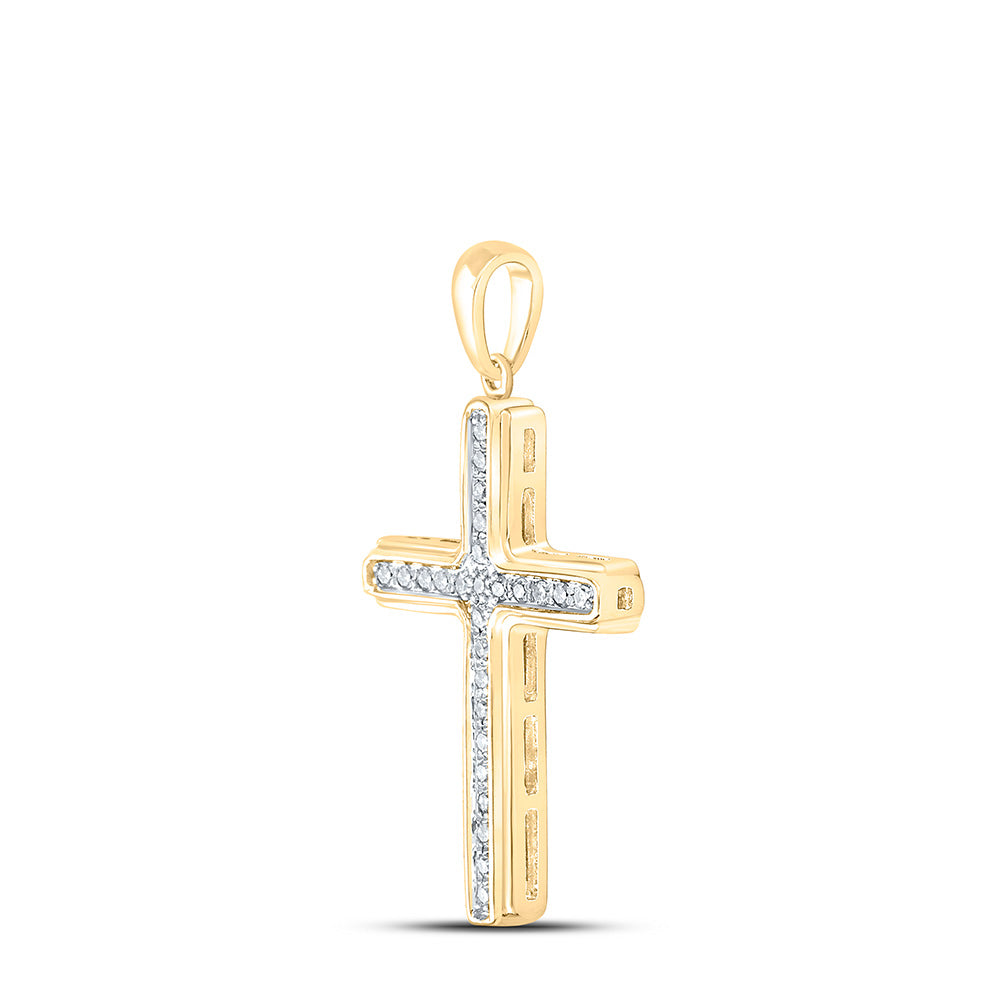 10kt Yellow Gold Mens Round Diamond Cross Charm Pendant 1/5 Cttw