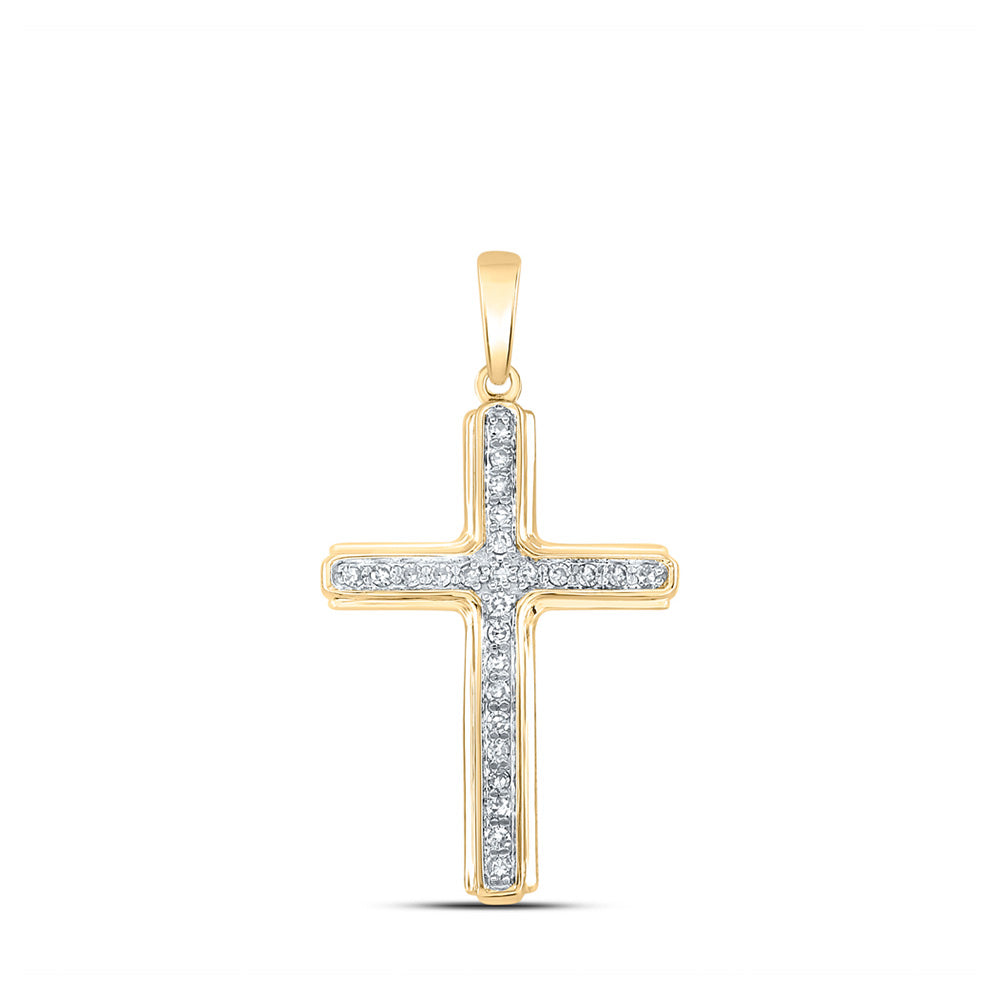 10kt Yellow Gold Mens Round Diamond Cross Charm Pendant 1/5 Cttw