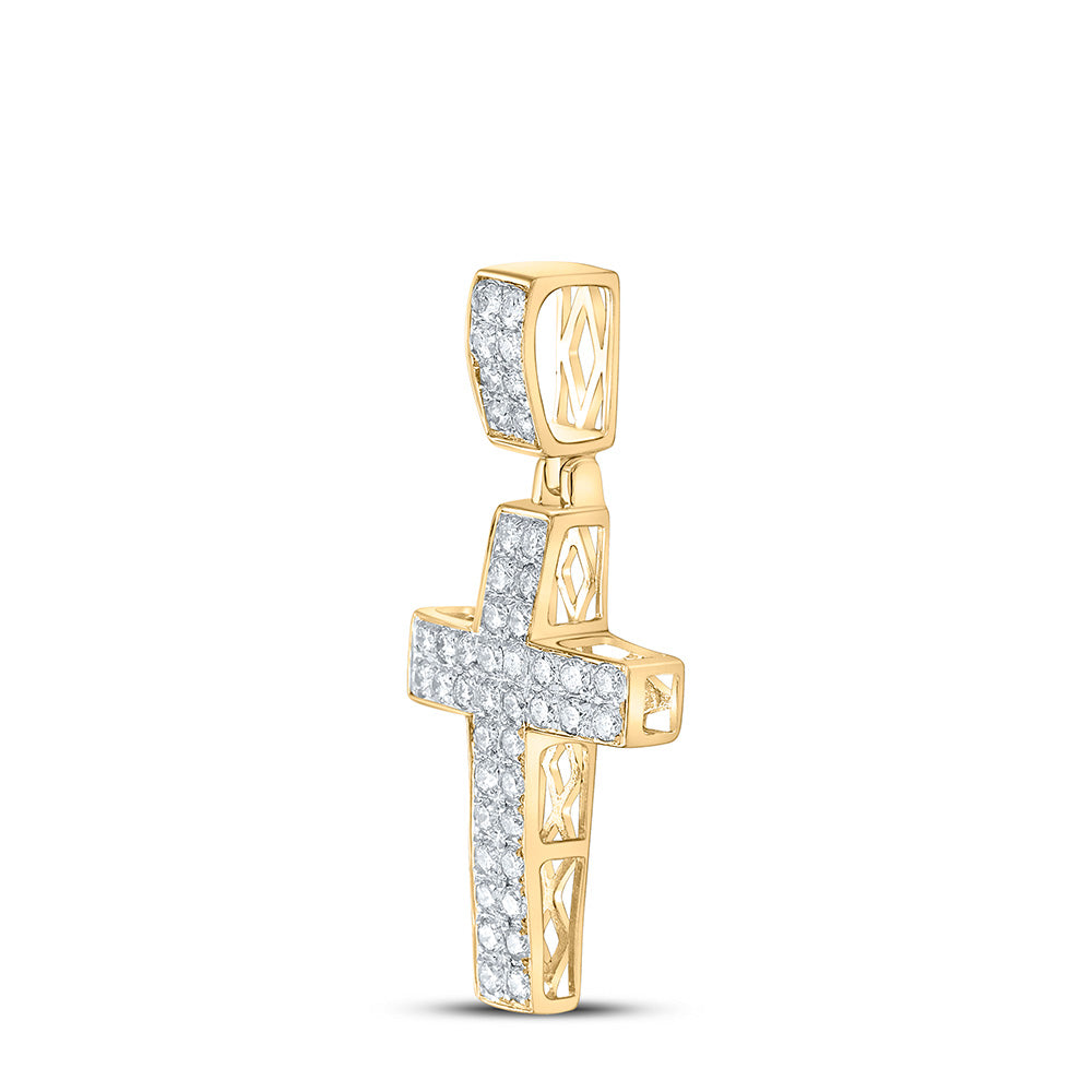 10kt Yellow Gold Mens Round Diamond Cross Charm Pendant 3/4 Cttw