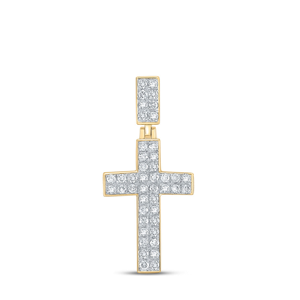 10kt Yellow Gold Mens Round Diamond Cross Charm Pendant 3/4 Cttw