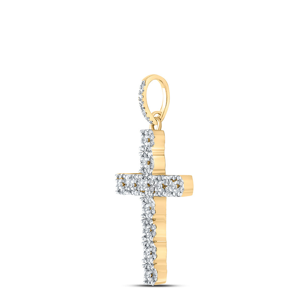 10kt Yellow Gold Mens Round Diamond Cross Charm Pendant 5/8 Cttw