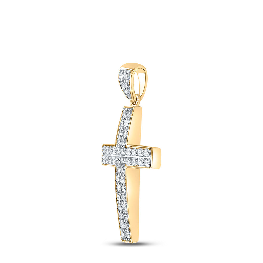 10kt Yellow Gold Mens Round Diamond Cross Charm Pendant 1 Cttw