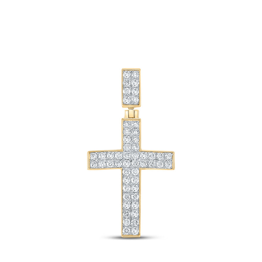 10kt Yellow Gold Mens Round Diamond Cross Charm Pendant 1 Cttw