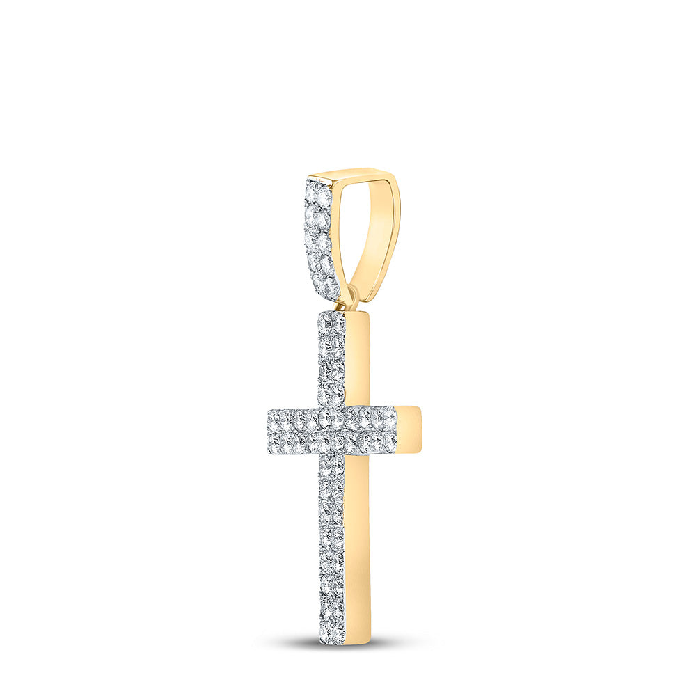 10kt Yellow Gold Mens Round Diamond Cross Charm Pendant 1 Cttw