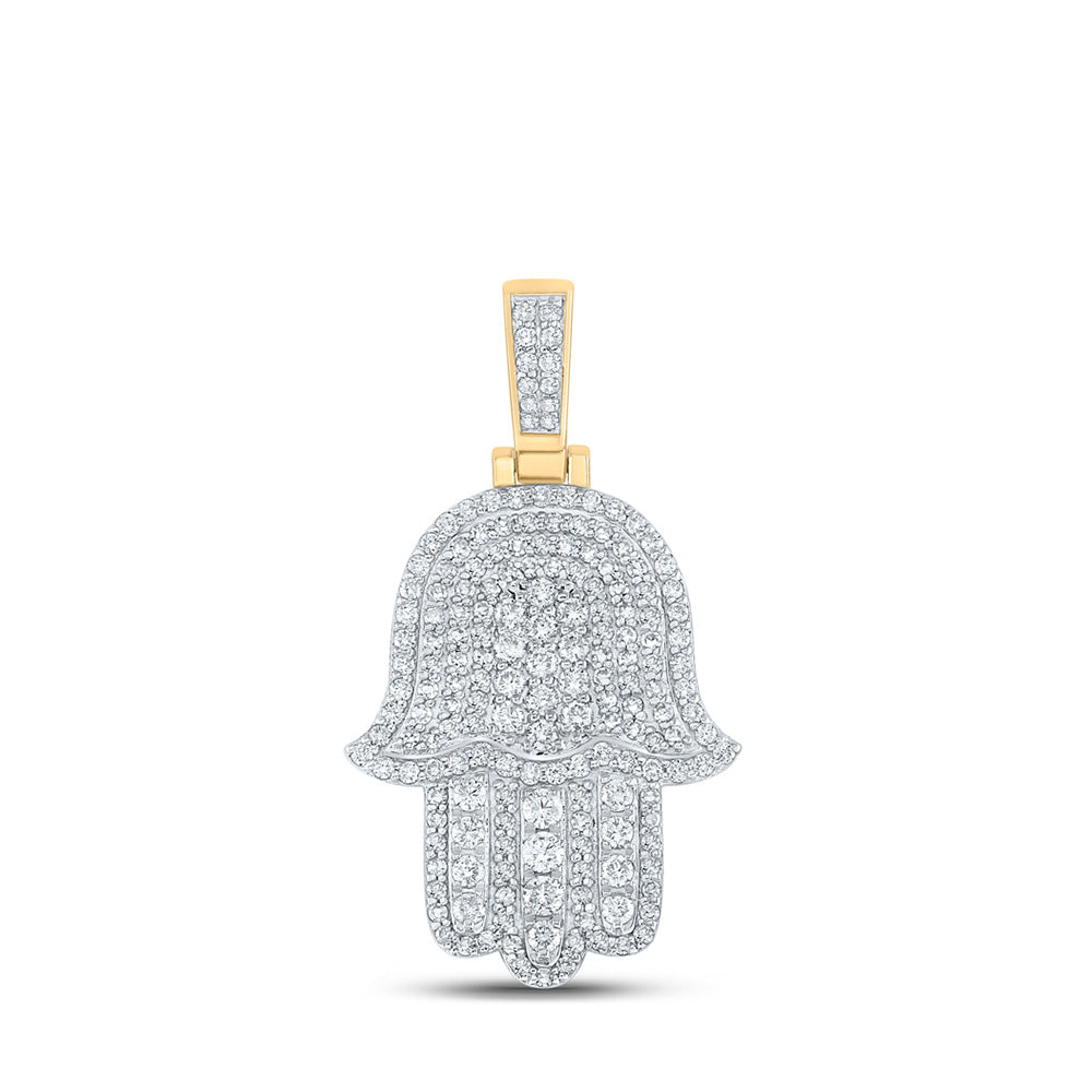 10kt Yellow Gold Mens Round Diamond Hamsa Charm Pendant 1 Cttw