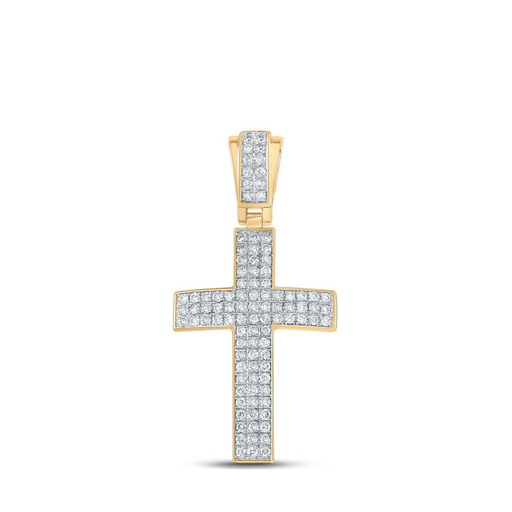 10kt Yellow Gold Mens Round Diamond Cross Charm Pendant 1 Cttw