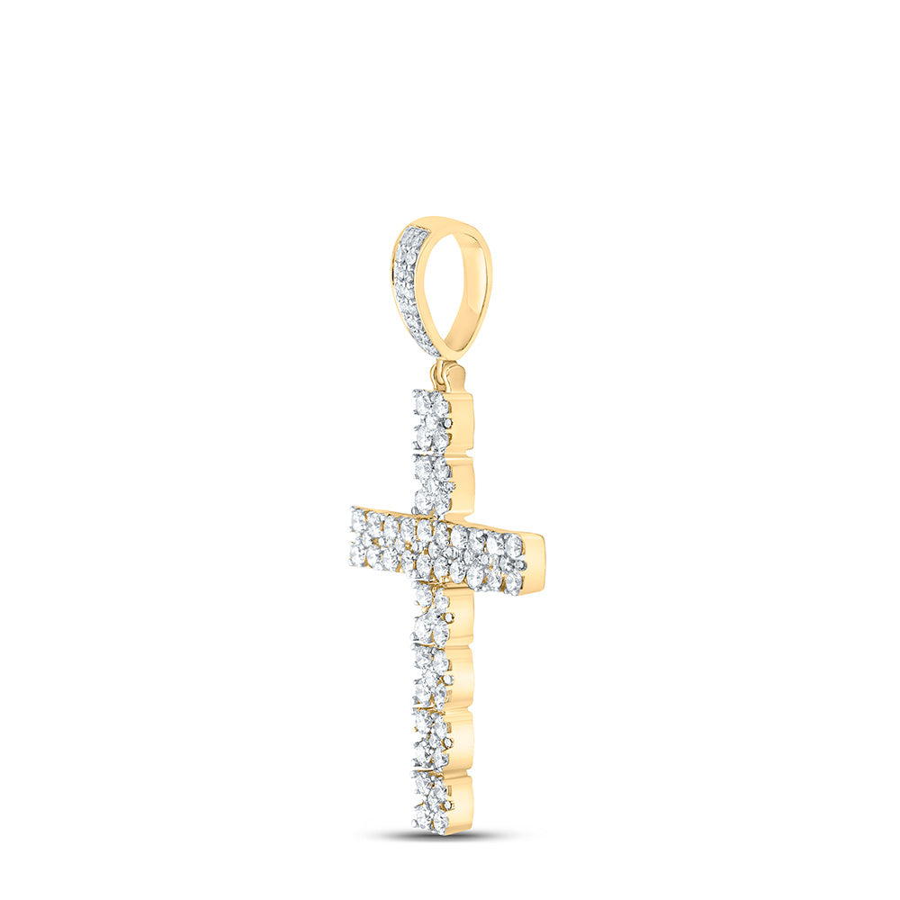 10kt Yellow Gold Mens Round Diamond Cross Charm Pendant 1-1/2 Cttw