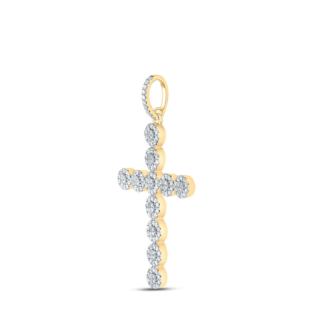 10kt Yellow Gold Mens Round Diamond Cross Charm Pendant 1-1/3 Cttw