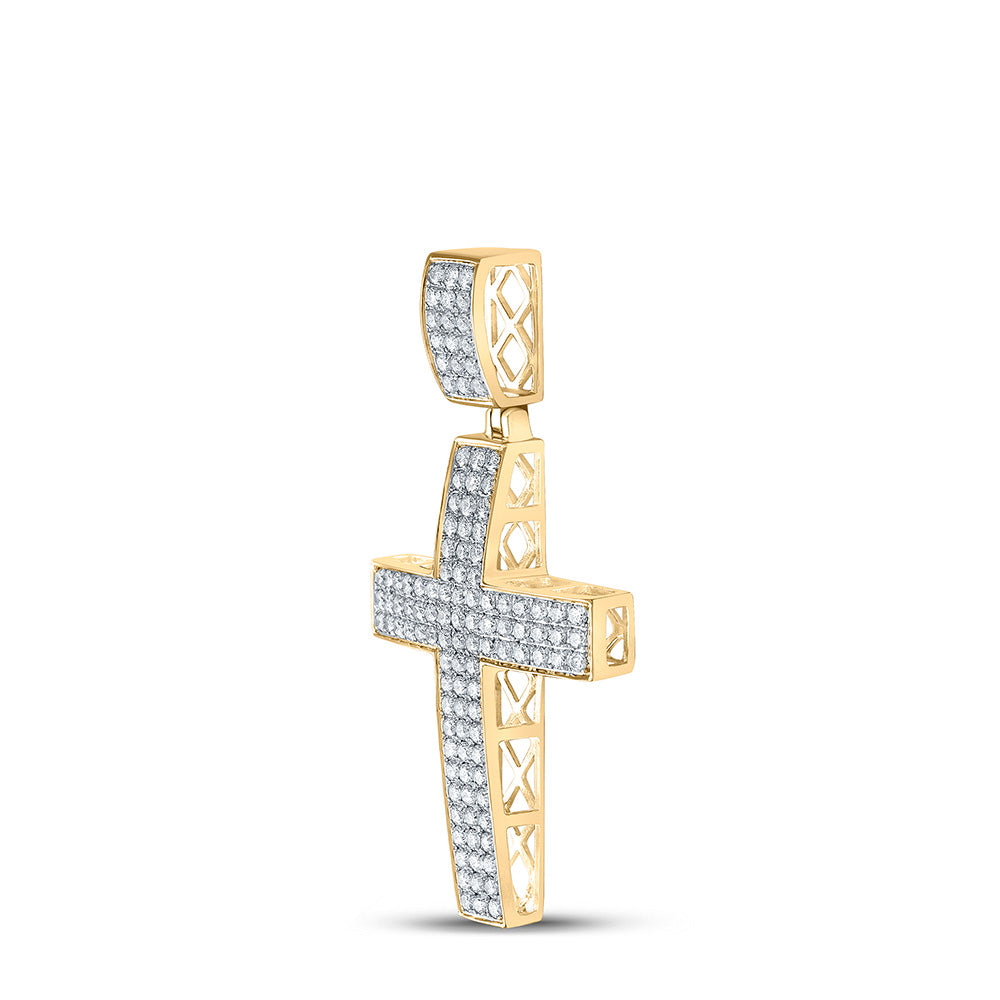 10kt Yellow Gold Mens Round Diamond Cross Charm Pendant 2 Cttw