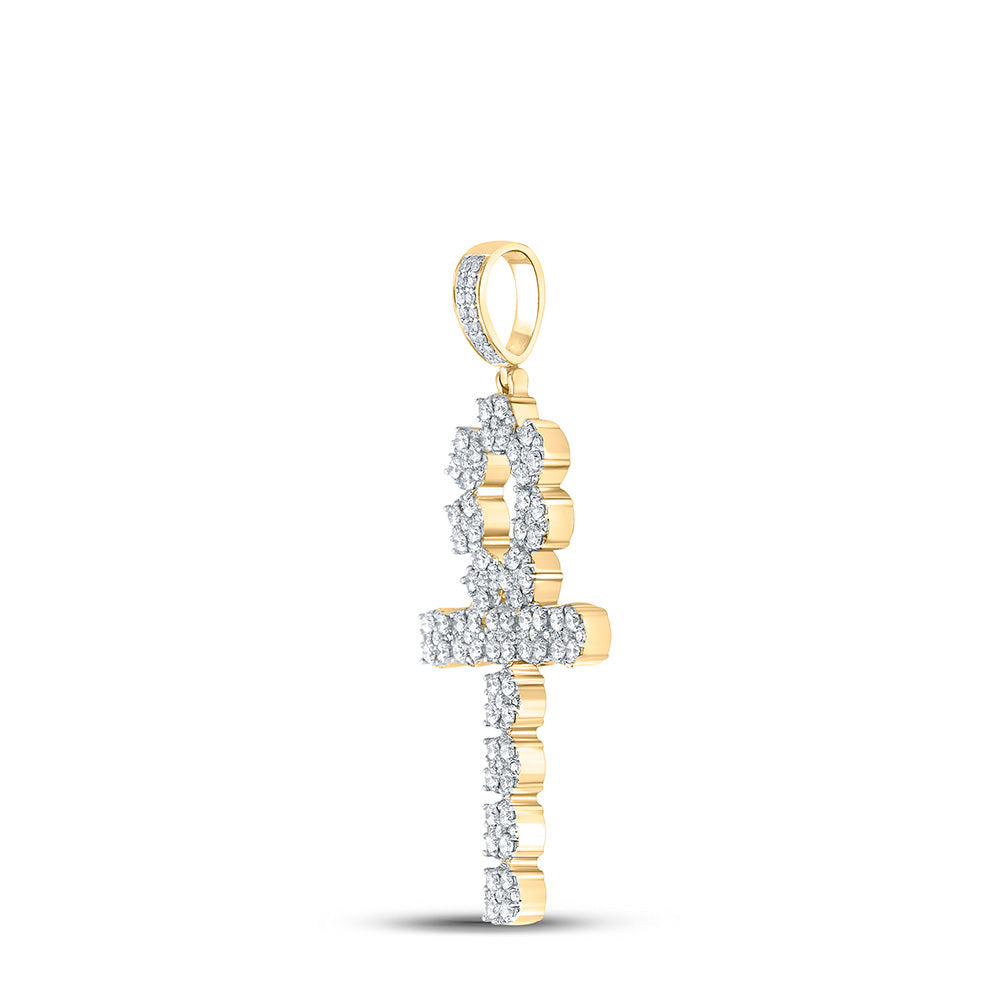 10kt Yellow Gold Mens Round Diamond Ankh Cross Charm Pendant 2-1/2 Cttw