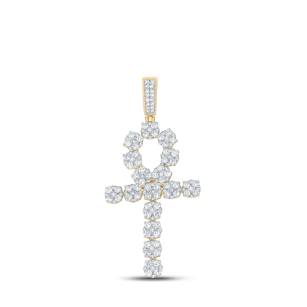 10kt Yellow Gold Mens Round Diamond Ankh Cross Charm Pendant 2-1/2 Cttw