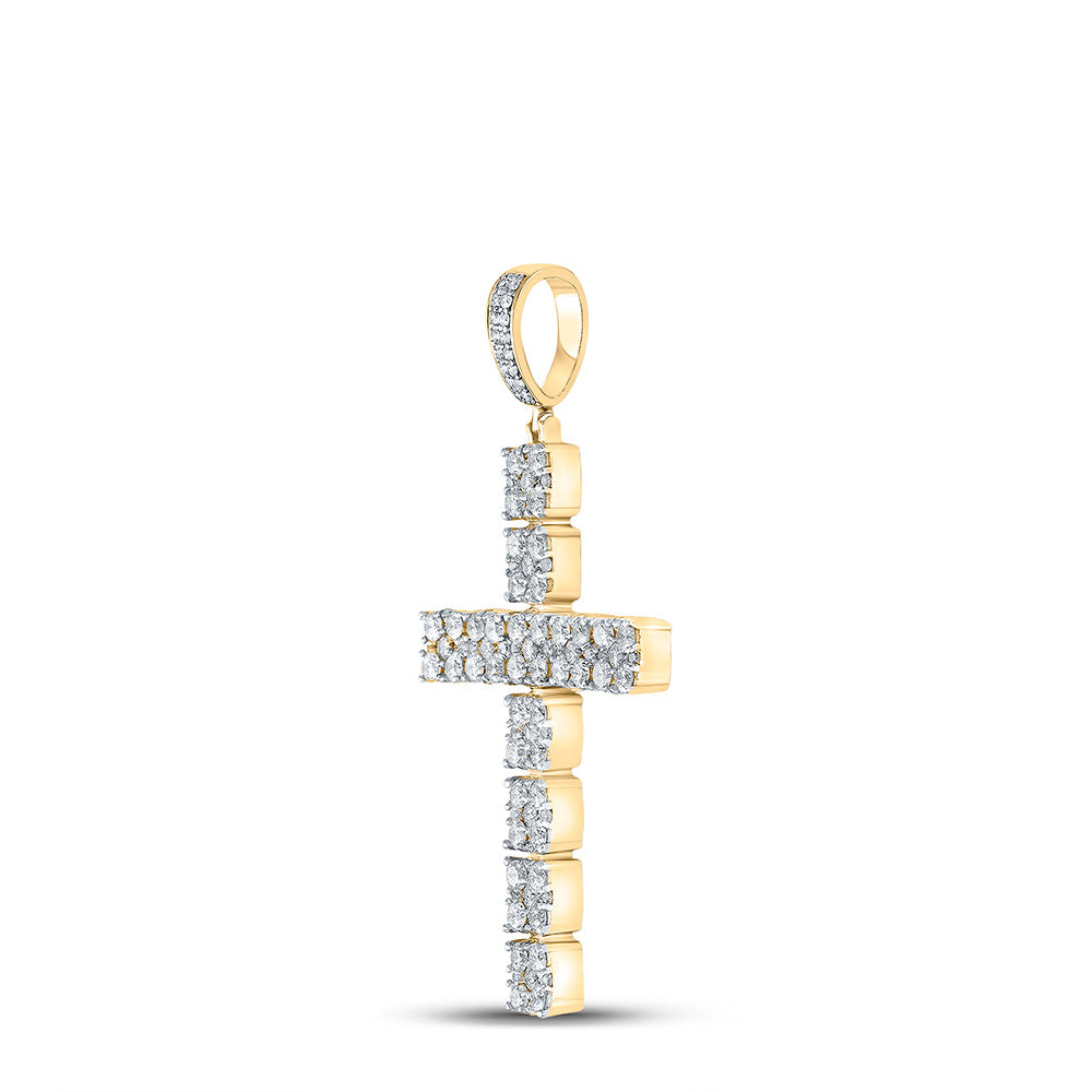 10kt Yellow Gold Mens Round Diamond Cross Charm Pendant 2-5/8 Cttw