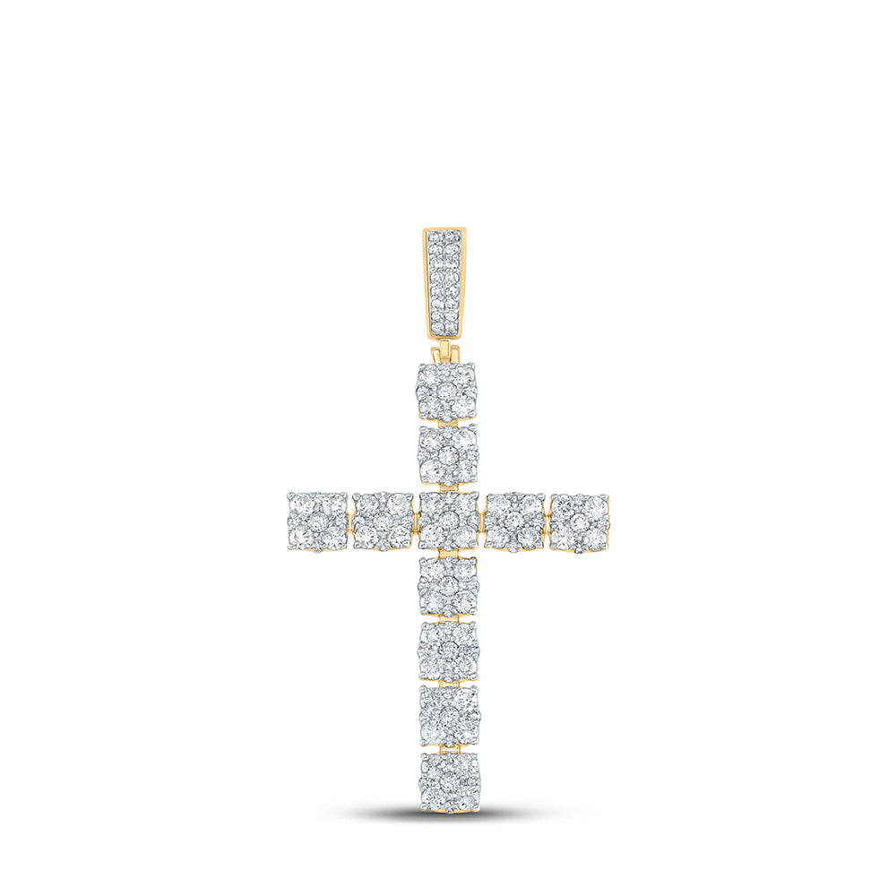 10kt Yellow Gold Mens Round Diamond Cross Charm Pendant 2-5/8 Cttw