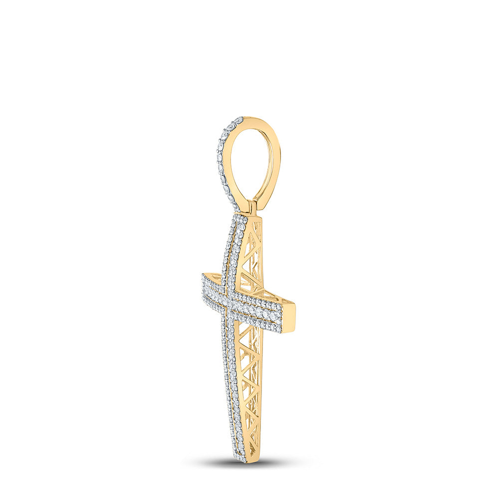 10kt Yellow Gold Mens Round Diamond Cross Charm Pendant 4 Cttw