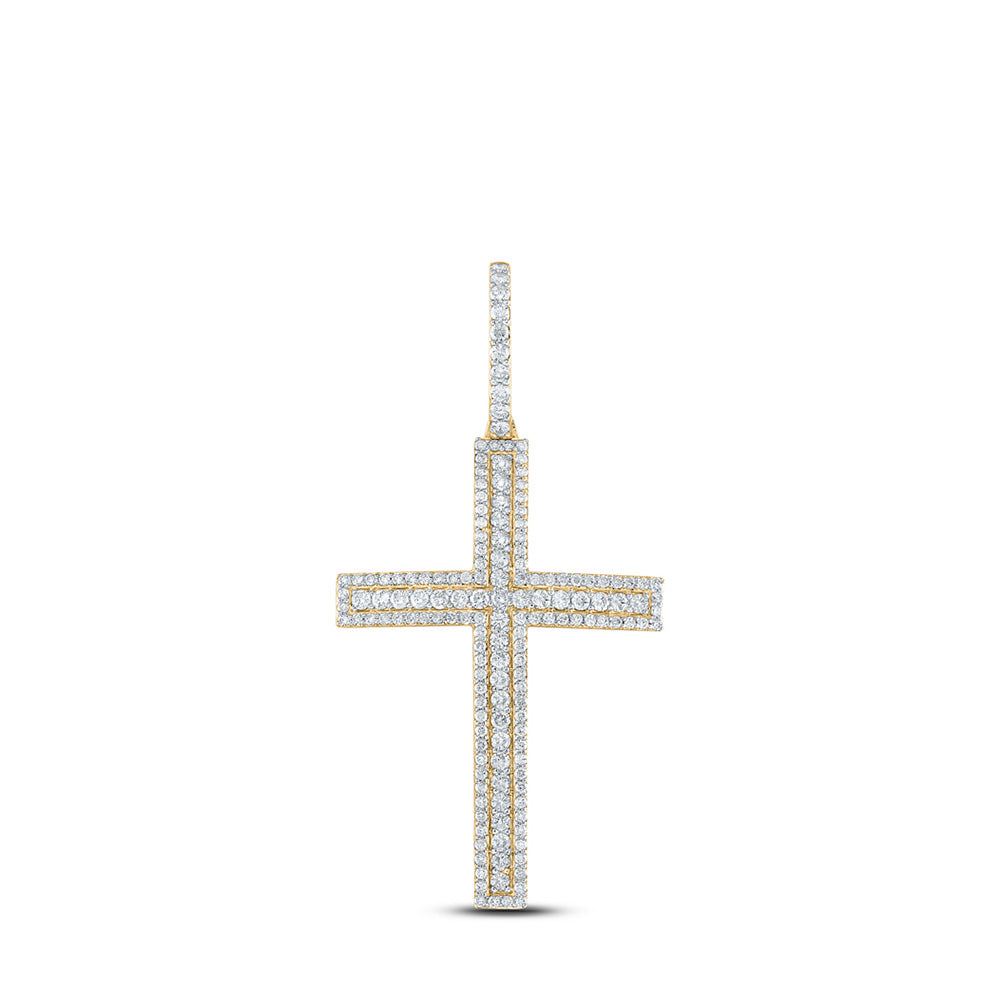 10kt Yellow Gold Mens Round Diamond Cross Charm Pendant 4 Cttw