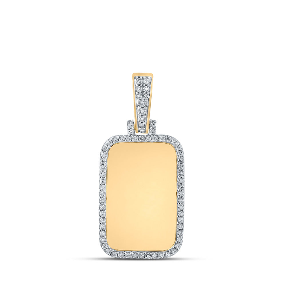 10kt Yellow Gold Mens Round Diamond Dog Tag Charm Pendant 1/3 Cttw