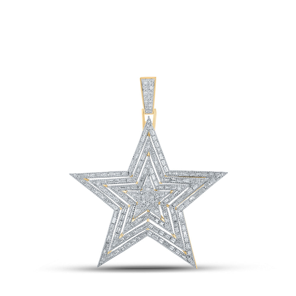 10kt Yellow Gold Mens Baguette Diamond Star Charm Pendant 2-1/3 Cttw