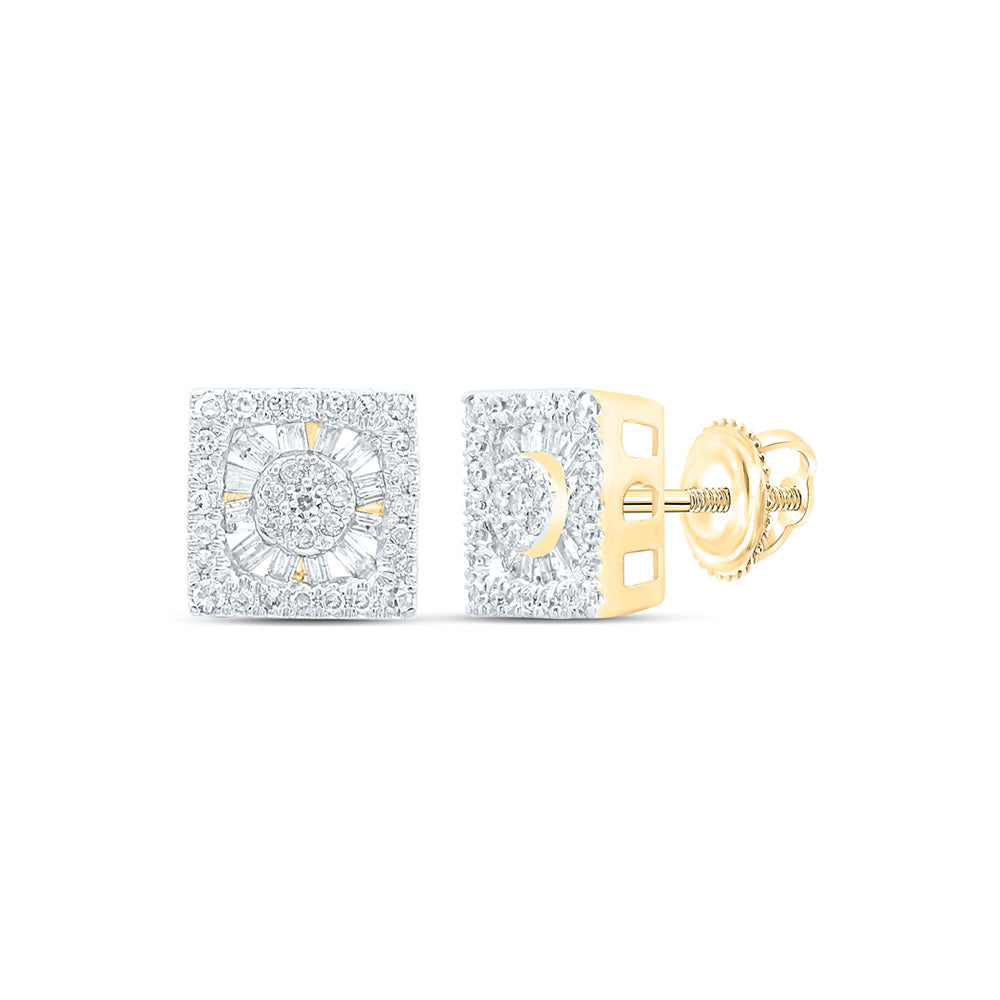 10kt Yellow Gold Womens Baguette Diamond Square Earrings 1/2 Cttw