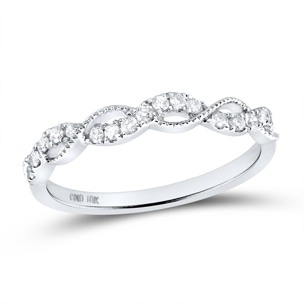 10kt White Gold Womens Round Diamond Twist Stackable Band Ring 1/5 Cttw