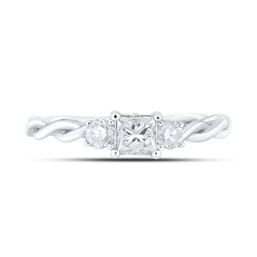 14kt White Gold Princess Diamond 3-stone Bridal Wedding Engagement Ring 1/2 Cttw