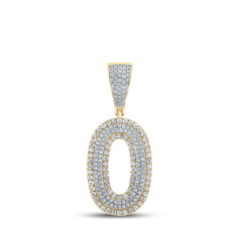 10kt Two-tone Gold Mens Round Diamond Number 0 Charm Pendant 3/4 Cttw