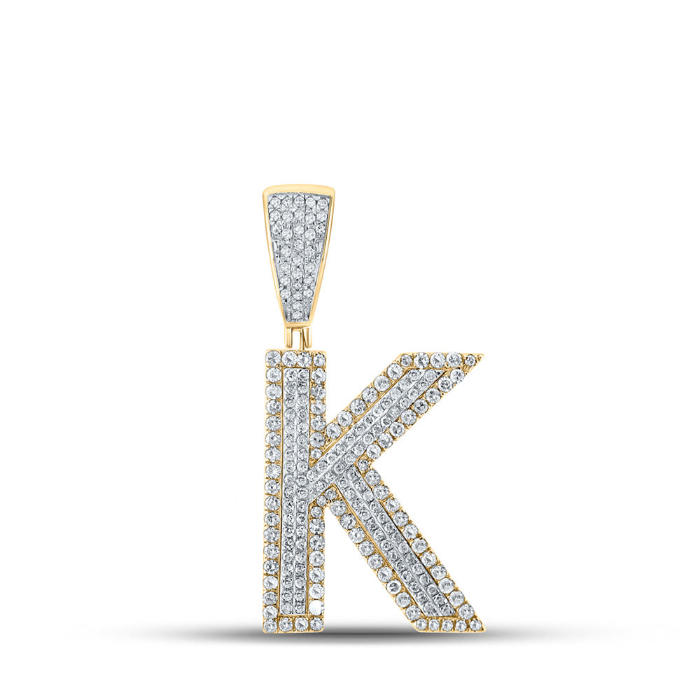 10kt Two-tone Gold Mens Round Diamond Initial K Letter Charm Pendant 7/8 Cttw