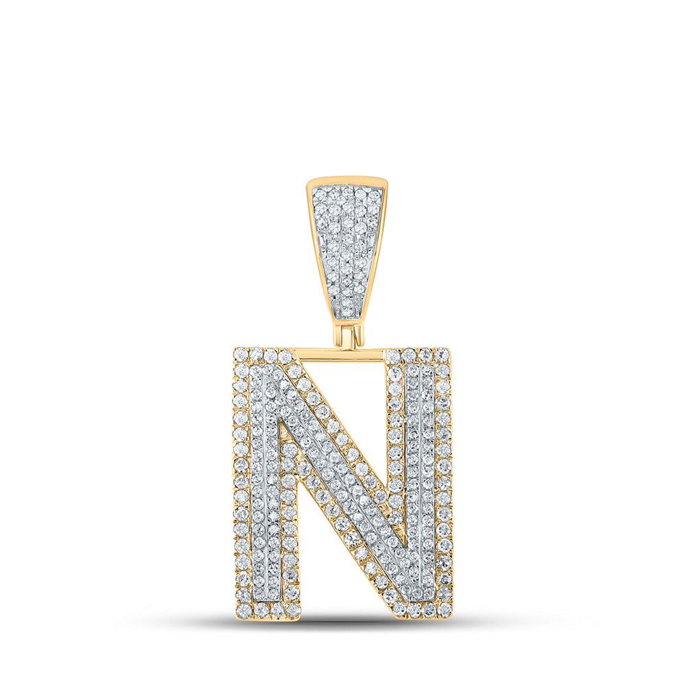 10kt Two-tone Gold Mens Round Diamond Initial N Letter Charm Pendant 7/8 Cttw