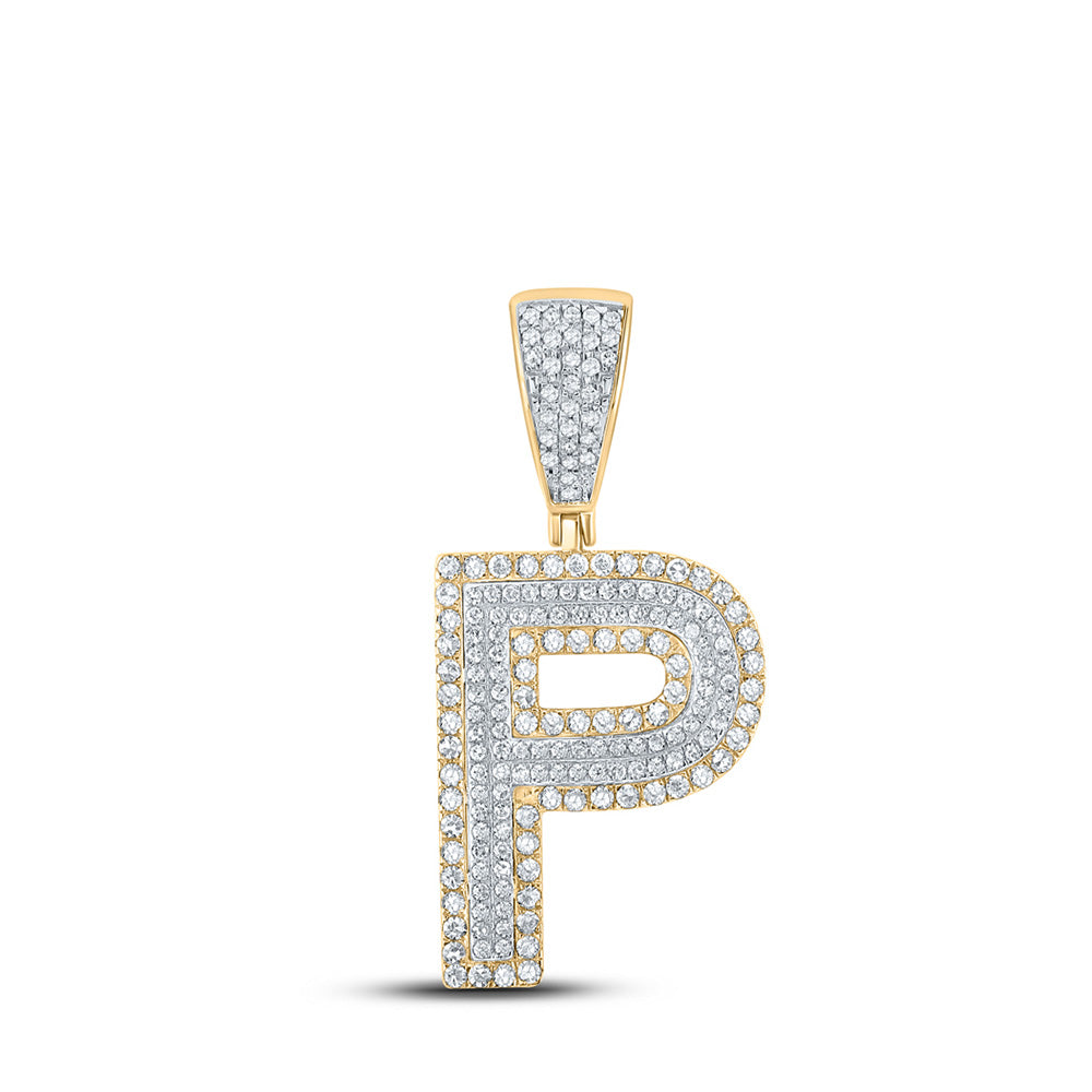 10kt Two-tone Gold Mens Round Diamond Initial P Letter Charm Pendant 3/4 Cttw