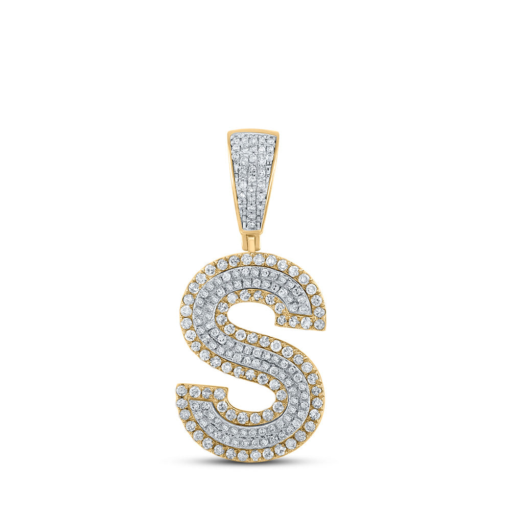 10kt Two-tone Gold Mens Round Diamond Initial S Letter Charm Pendant 3/4 Cttw