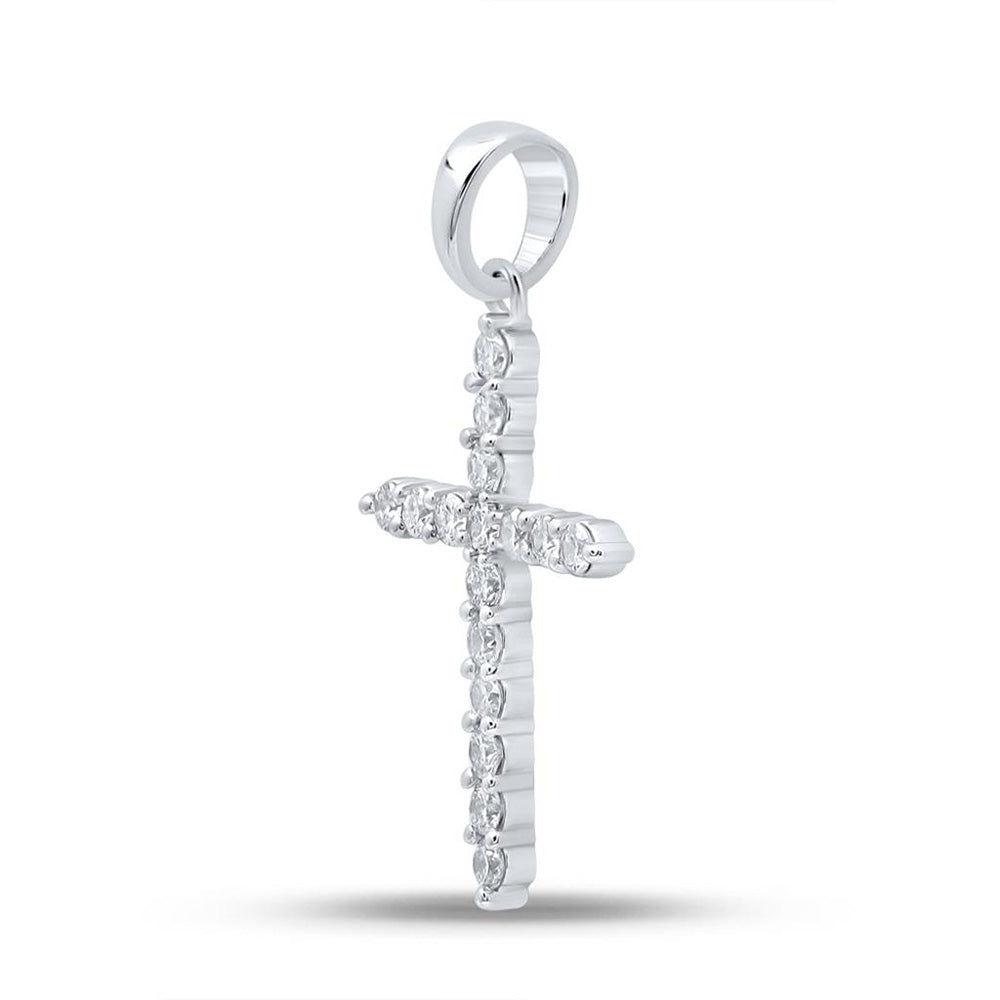 10kt White Gold Womens Round Diamond Cross Pendant 1/4 Cttw