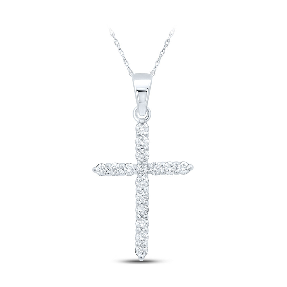 10kt White Gold Womens Round Diamond Cross Pendant 1/4 Cttw