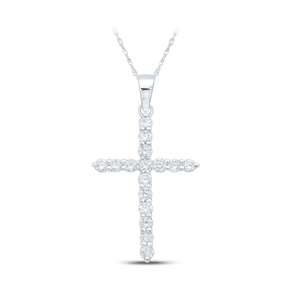 10kt White Gold Womens Round Diamond Cross Pendant 1/2 Cttw