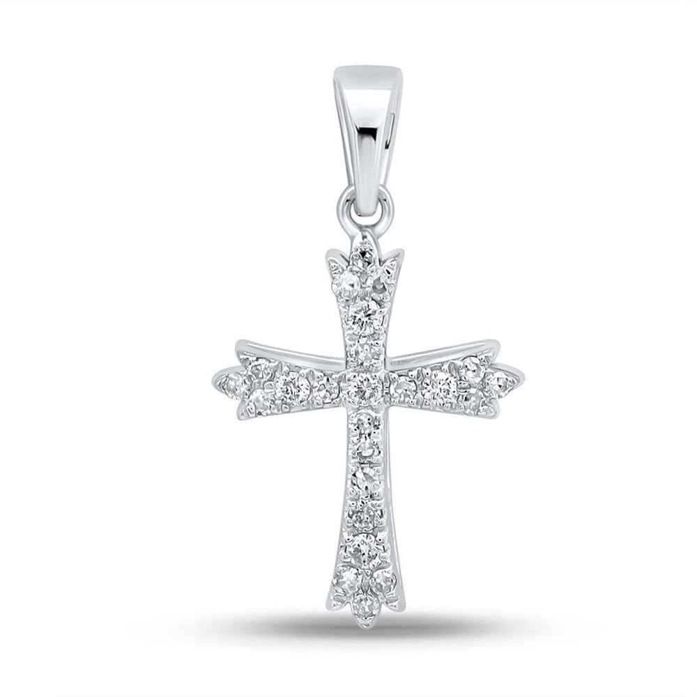 10kt White Gold Womens Round Diamond Cross Pendant 1/4 Cttw