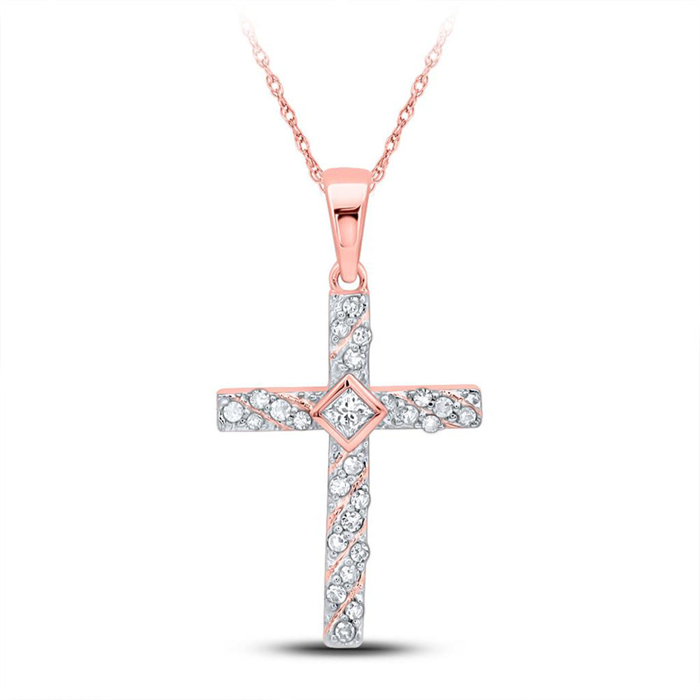 10kt White Gold Womens Round Diamond Cross Pendant 1/4 Cttw