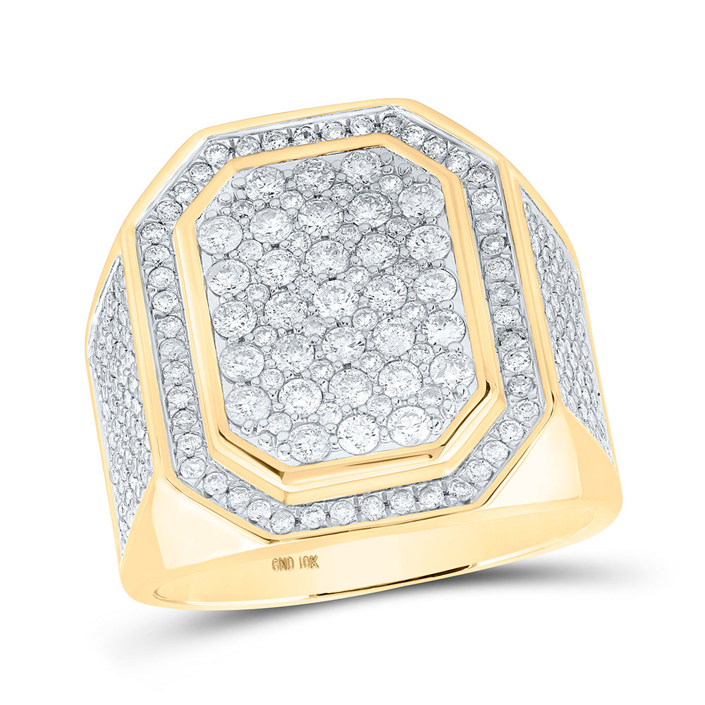 10kt Yellow Gold Mens Round Diamond Octagon Cluster Ring 2 Cttw