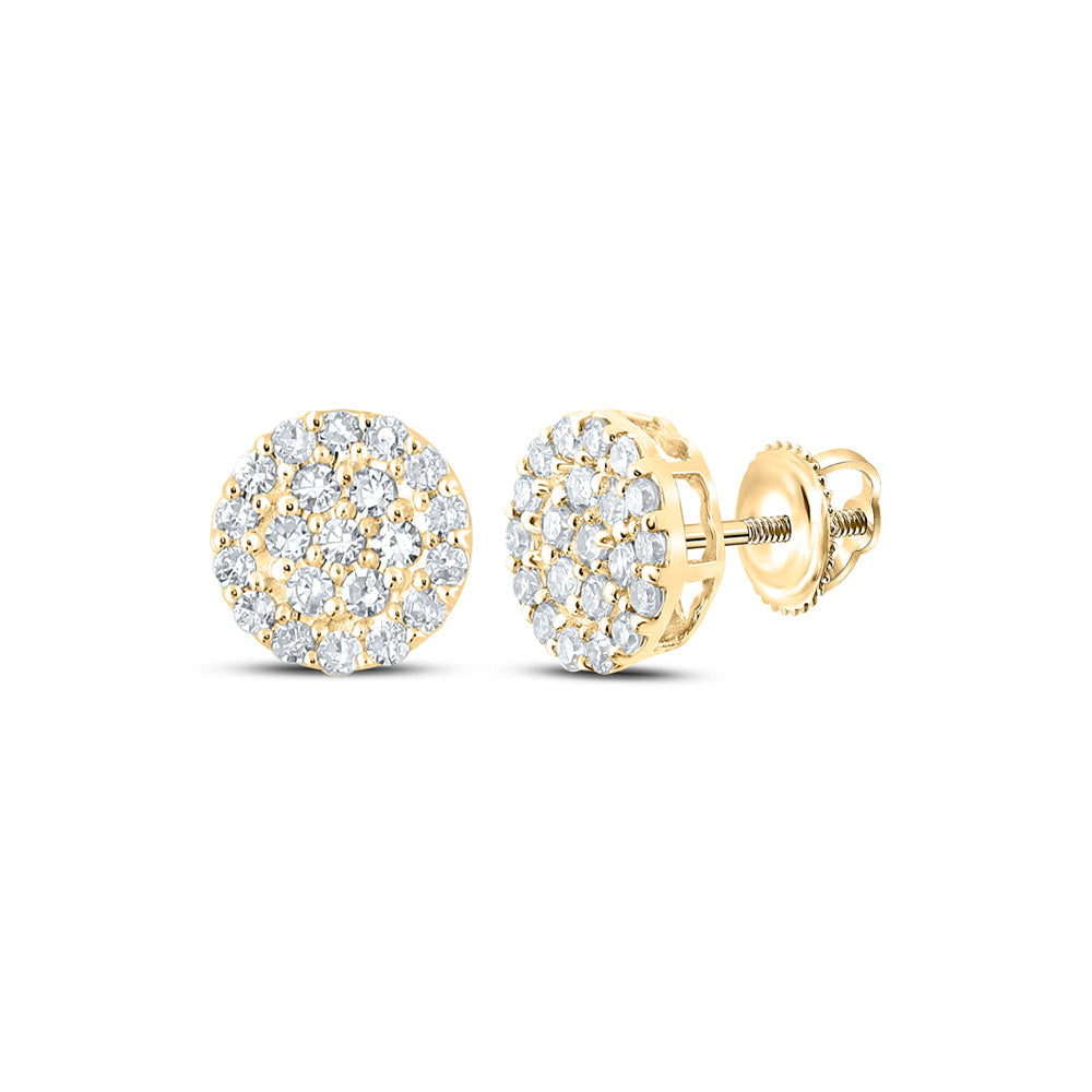 10kt Yellow Gold Mens Round Diamond Cluster Earrings 1/4 Cttw