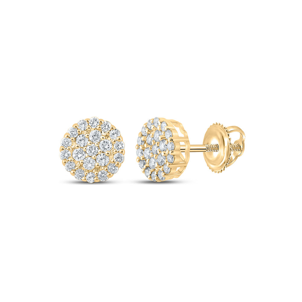 10kt Yellow Gold Mens Round Diamond Cluster Earrings 1/2 Cttw