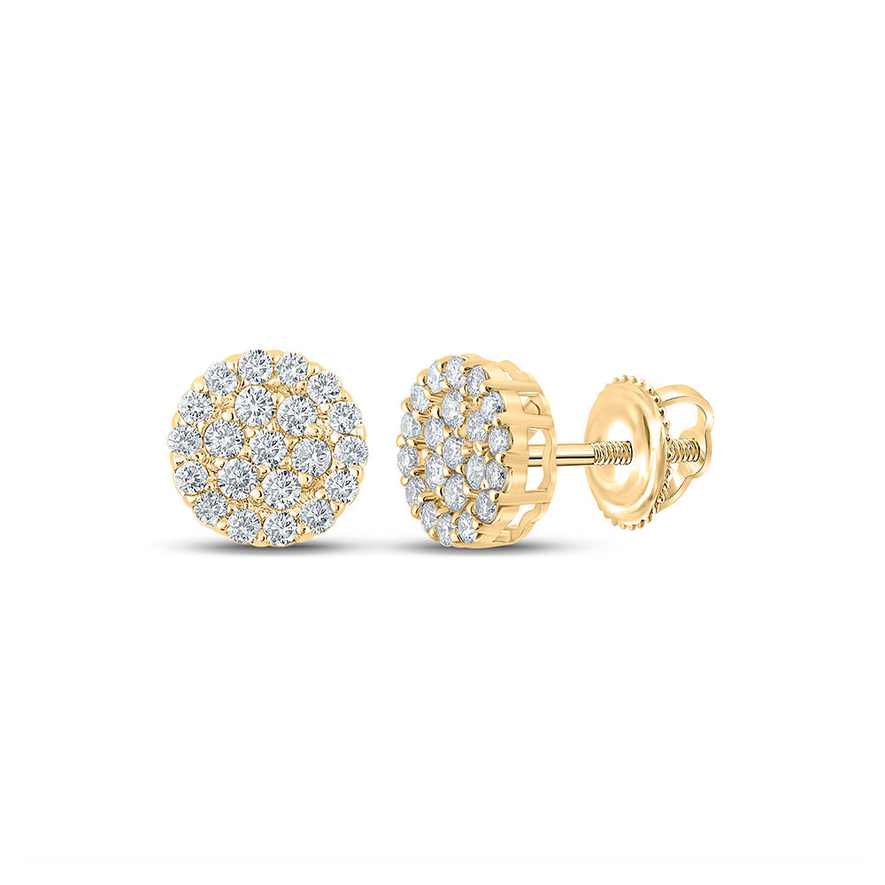 10kt Yellow Gold Mens Round Diamond Cluster Earrings 3/4 Cttw