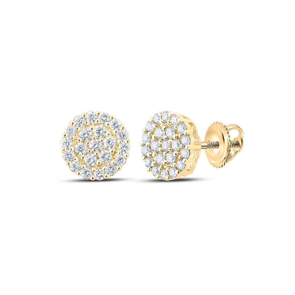 10kt Yellow Gold Mens Round Diamond Cluster Earrings 1-1/4 Cttw