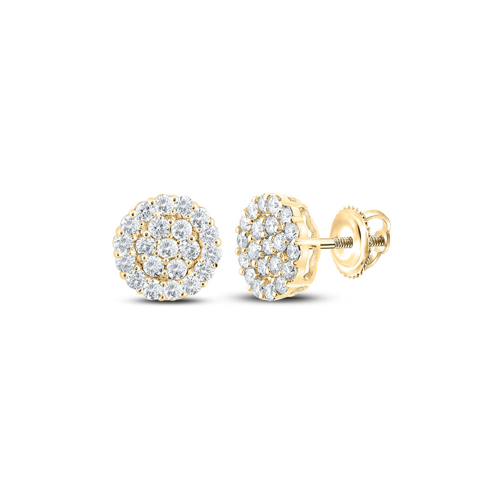 10kt Yellow Gold Mens Round Diamond Cluster Earrings 1-3/8 Cttw