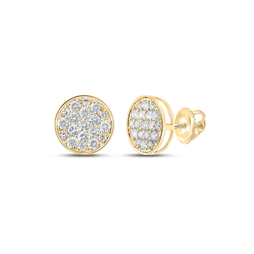 10kt Yellow Gold Mens Round Diamond Cluster Earrings 1/2 Cttw