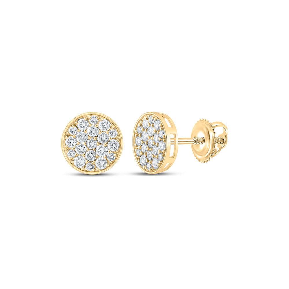 10kt Yellow Gold Mens Round Diamond Cluster Earrings 1-3/4 Cttw