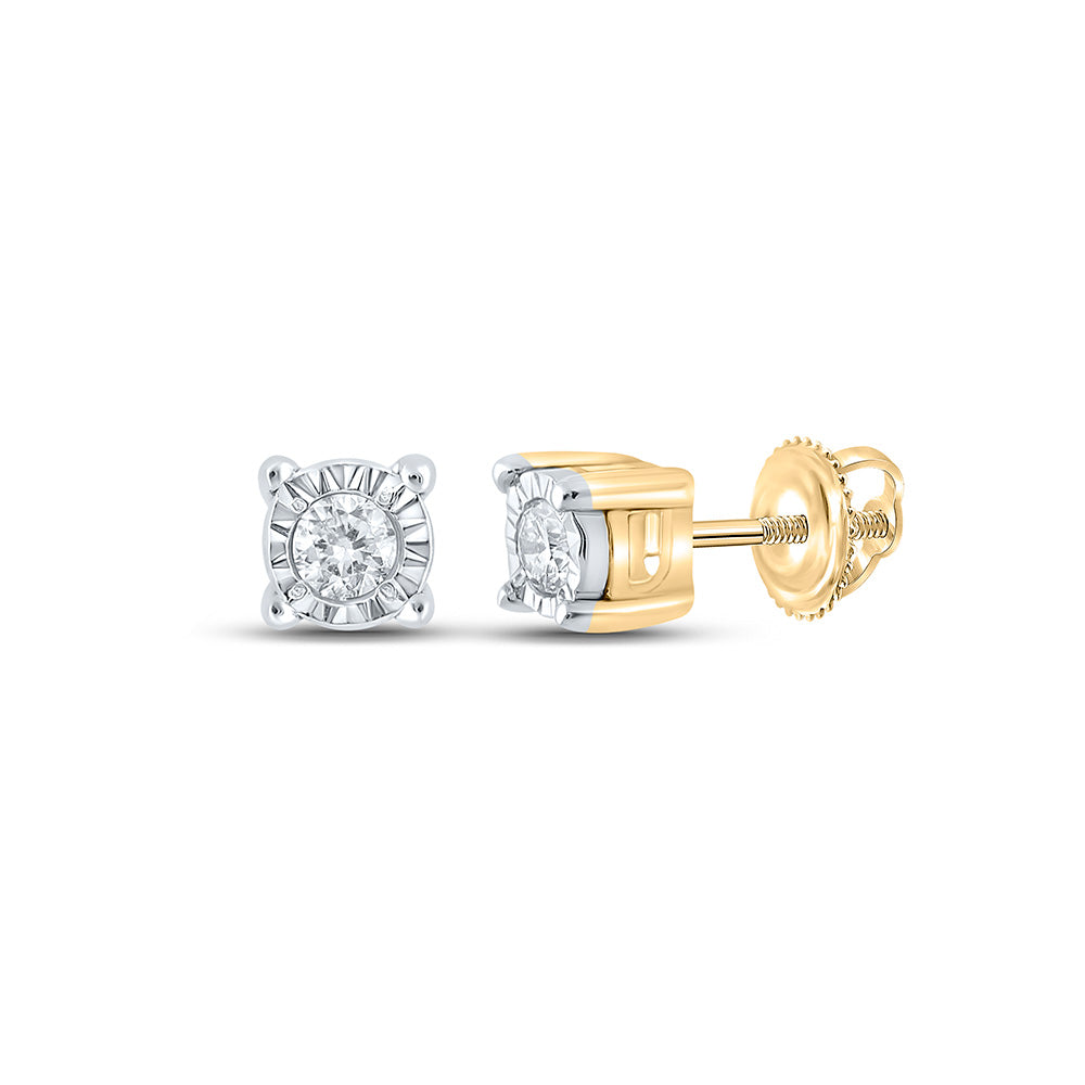 10kt Yellow Gold Mens Round Diamond Stud Earrings 1/20 Cttw