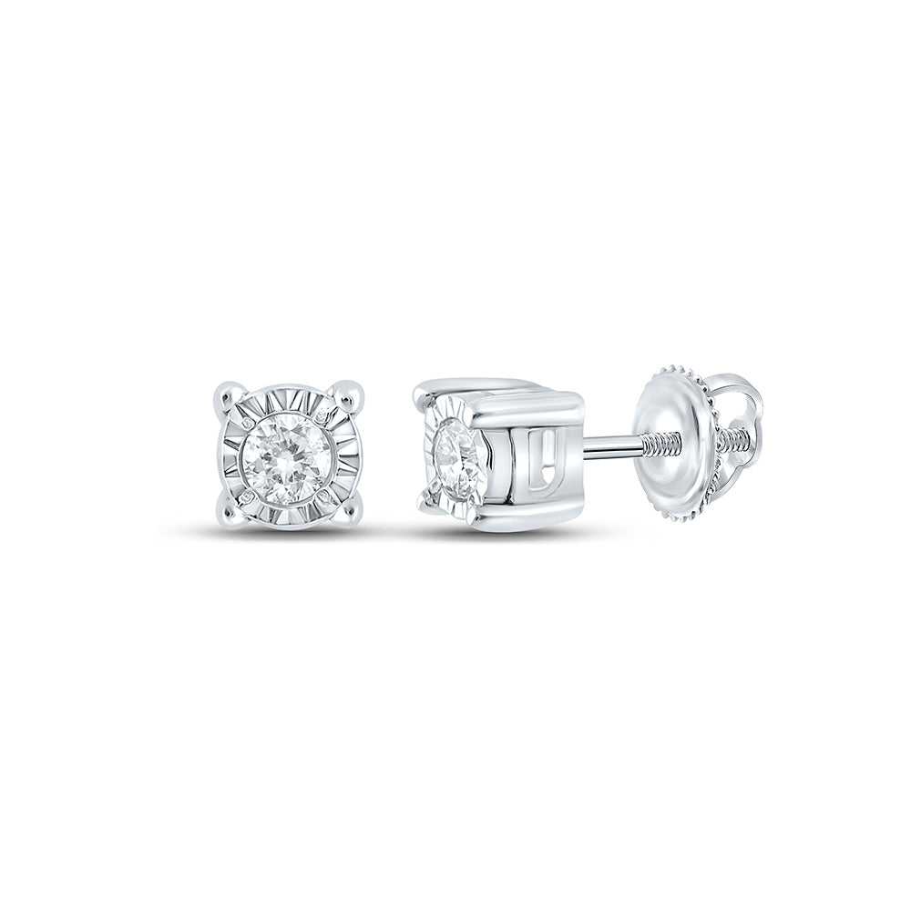 10kt White Gold Mens Round Diamond Stud Earrings 1/20 Cttw