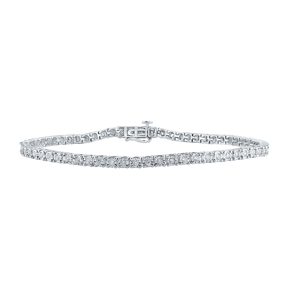 10kt White Gold Mens Round Diamond Link Bracelet 1-1/3 Cttw