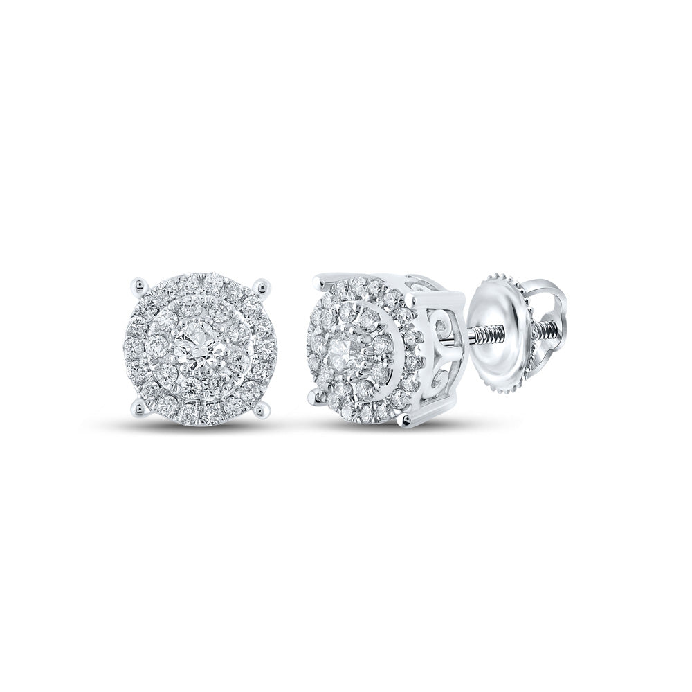 10kt White Gold Womens Round Diamond Cluster Earrings 1/3 Cttw