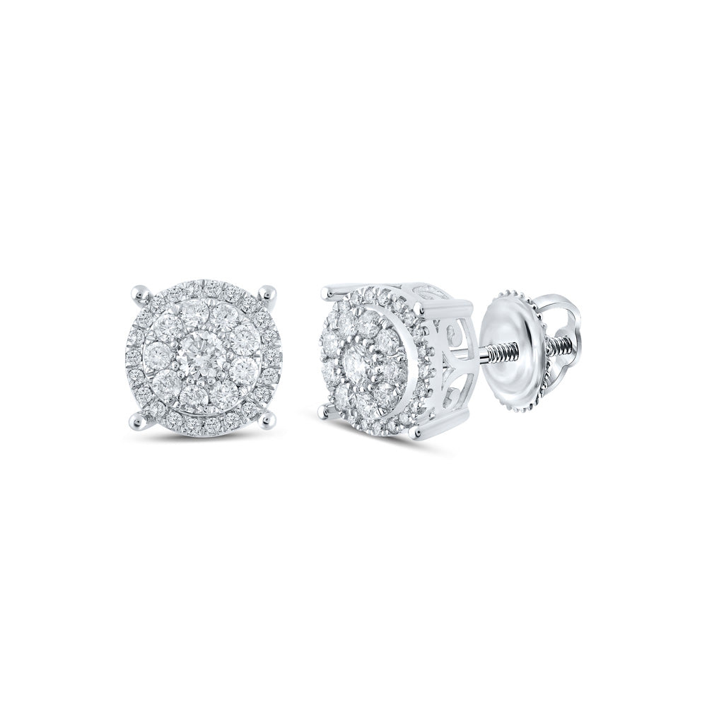 10kt White Gold Womens Round Diamond Cluster Earrings 3/4 Cttw