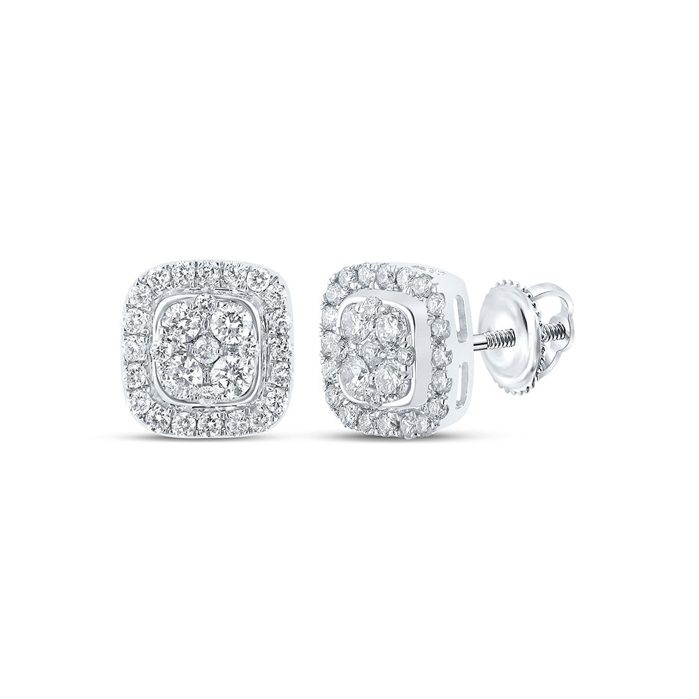 10kt White Gold Womens Round Diamond Square Earrings 1/3 Cttw