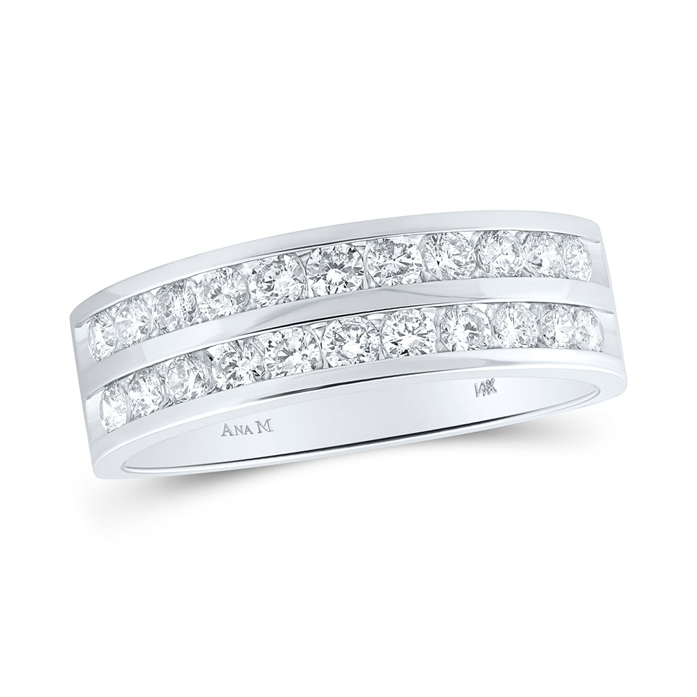 14kt White Gold Mens Round Diamond Wedding Double Row Band Ring 1 Cttw