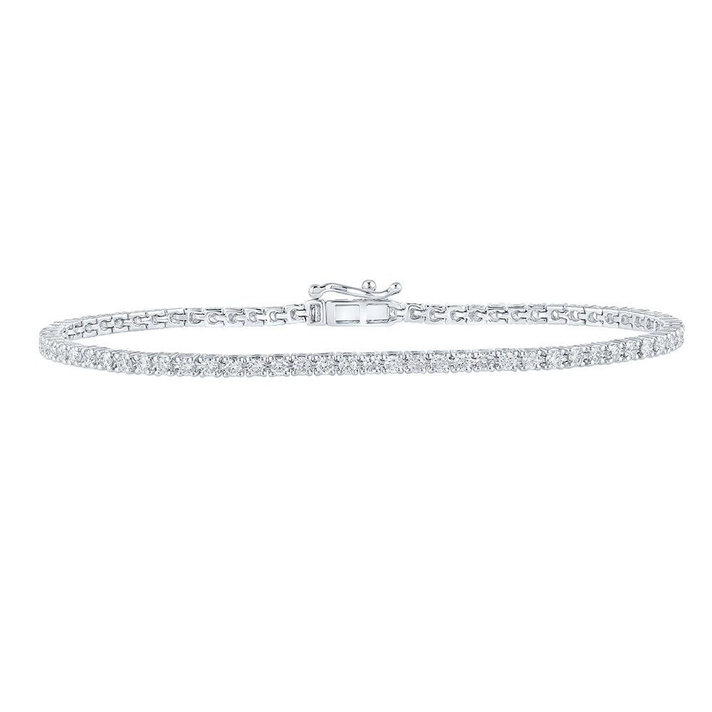 10kt White Gold Womens Round Diamond Single Row Tennis Bracelet 2 Cttw